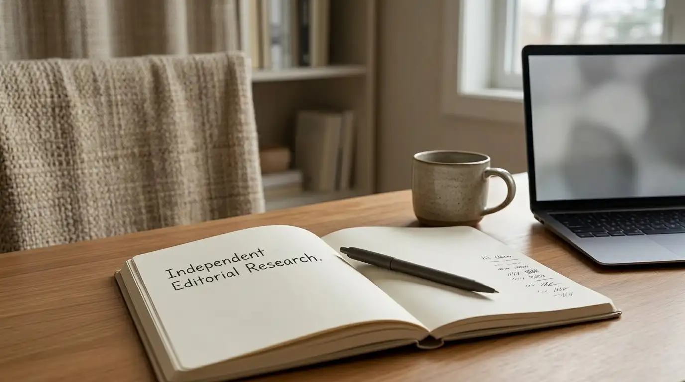 An open notebook of comparison notes and an unbranded laptop on a worktable